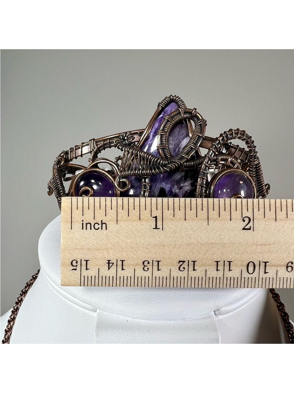 Charoite Amethyst Copper Wrapped Gemstone Bangle ONLY - Picture 6 of 9
